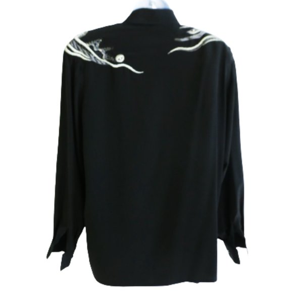 SiLK Western Black Blouse Della Roufogali Bling Rhinestone Sequin Embroidery L - Picture 4 of 7
